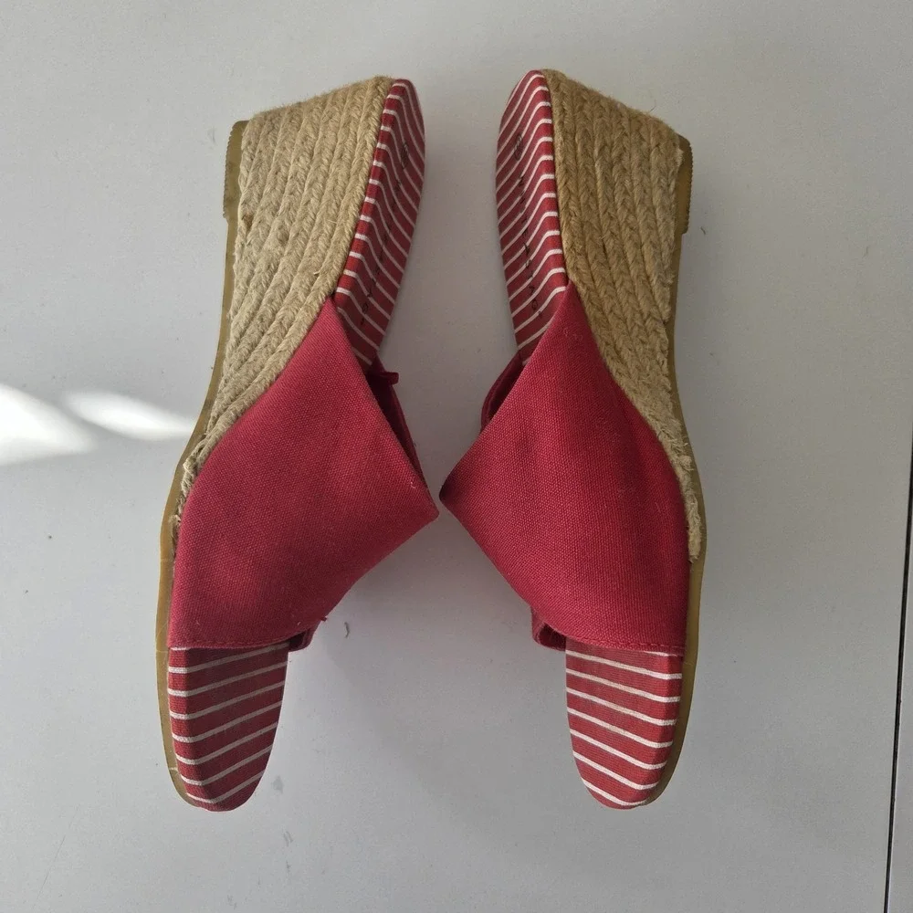 White Stag Espadrille 10 M CASSY Wedge Sandals‎ Shoes Red White Striped Nautical